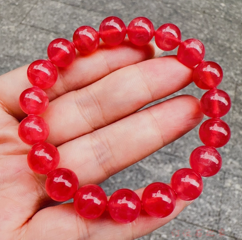 Ice diamond manganese mineral polishing 10mm + red bead bracelet high ice bracelet