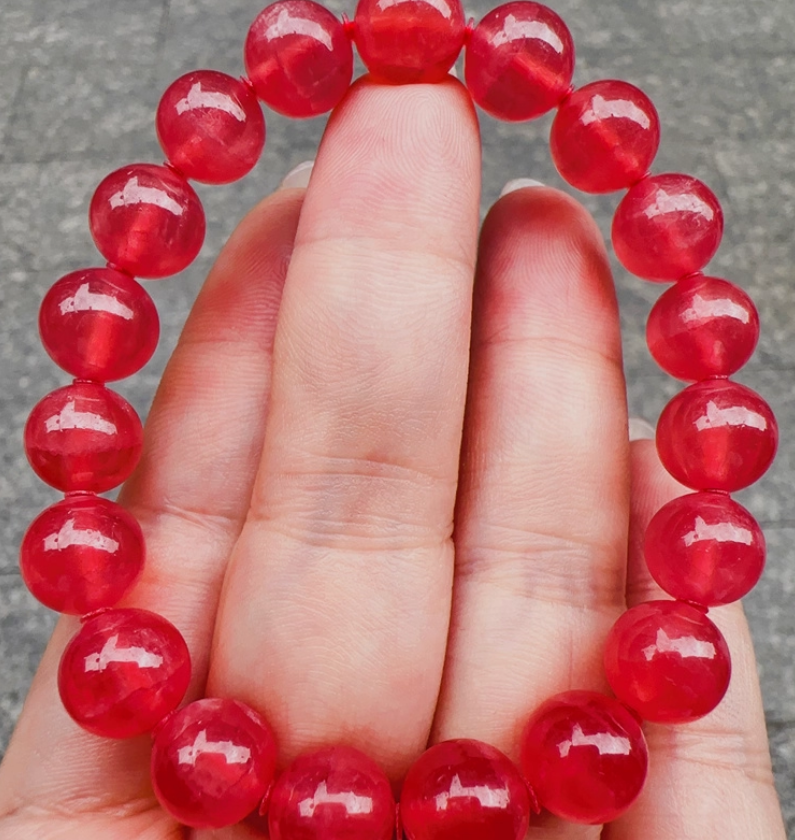 Ice diamond manganese mineral polishing 10mm + red bead bracelet high ice bracelet
