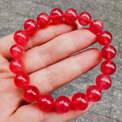 Ice diamond manganese mineral polishing 10mm + red bead bracelet high ice bracelet