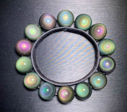 Natural double rainbow full moon eye obsidian bracelet
