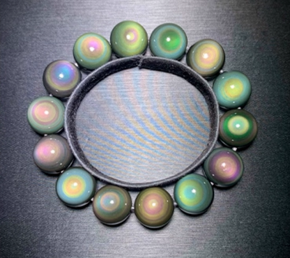 Natural double rainbow full moon eye obsidian bracelet