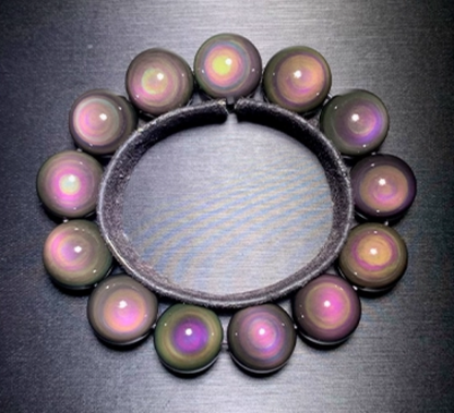 Natural double rainbow full moon eye obsidian bracelet